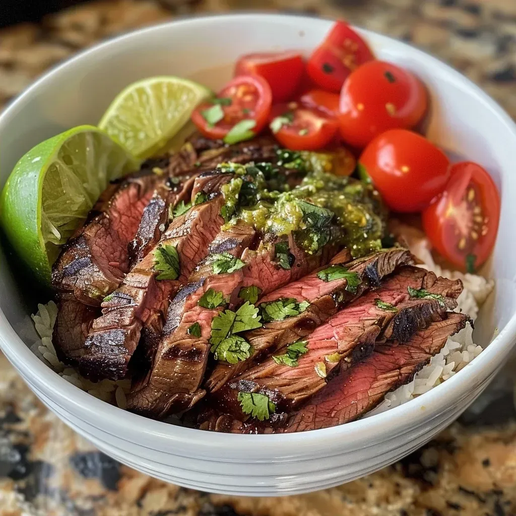 ['Close-up view of a healthy steak bowl featuring juicy steak and fresh ingredients.', 'Side view of a delicious steak bowl with vibrant colors and texture.', 'An appetizing steak bowl with a focus on the grilled meat and accompanying vegetables.', 'Detailed close-up of a healthy steak bowl showcasing its layers and ingredients.']