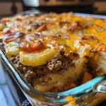 ['A close-up side view of a hearty hobo casserole featuring layers of ground beef, potatoes, and carrots.', 'Juicy hobo casserole with ground beef, vegetables, and melted cheese, captured in detail.', 'Side view of a delicious high protein hobo casserole showcasing colorful ingredients and a creamy texture.', 'Close-up of a savory hobo casserole, highlighting the ground beef and fresh vegetable layers.']