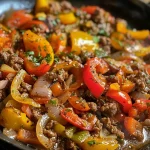 ['Close-up view of a One-Pan Italian Beef and Peppers Skillet, showcasing colorful bell peppers and ground beef.', 'Side view of a One-Pan Italian Beef and Peppers Skillet with vibrant peppers and melted cheese on top.', 'Juicy One-Pan Italian Beef and Peppers Skillet with fresh ingredients, ready to serve.', 'Delicious Italian Beef and Peppers Skillet in a rustic pan, featuring a medley of flavors.']