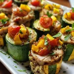 ['Side view of juicy quinoa and veggie filled turkey cups, showcasing vibrant ingredients.', 'Close-up of colorful turkey cups filled with quinoa, zucchini, and tomatoes.', 'Savory turkey cups with quinoa and assorted vegetables, presented in an appetizing manner.', 'Delicious turkey cups filled with a mixture of quinoa and fresh veggies, highlighting textures.']
