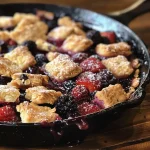 ['Close-up view of a golden-brown Skillet Berry Cobbler with juicy, colorful berries.', 'Side angle of a freshly baked Skillet Berry Cobbler showcasing its flaky topping and berry filling.', 'Detailed photo of a warm Skillet Berry Cobbler, highlighting the bubbling berry mixture beneath a crumbly crust.', 'Vibrant image of a Skillet Berry Cobbler, featuring a mix of blueberries and strawberries in a cast-iron skillet.']