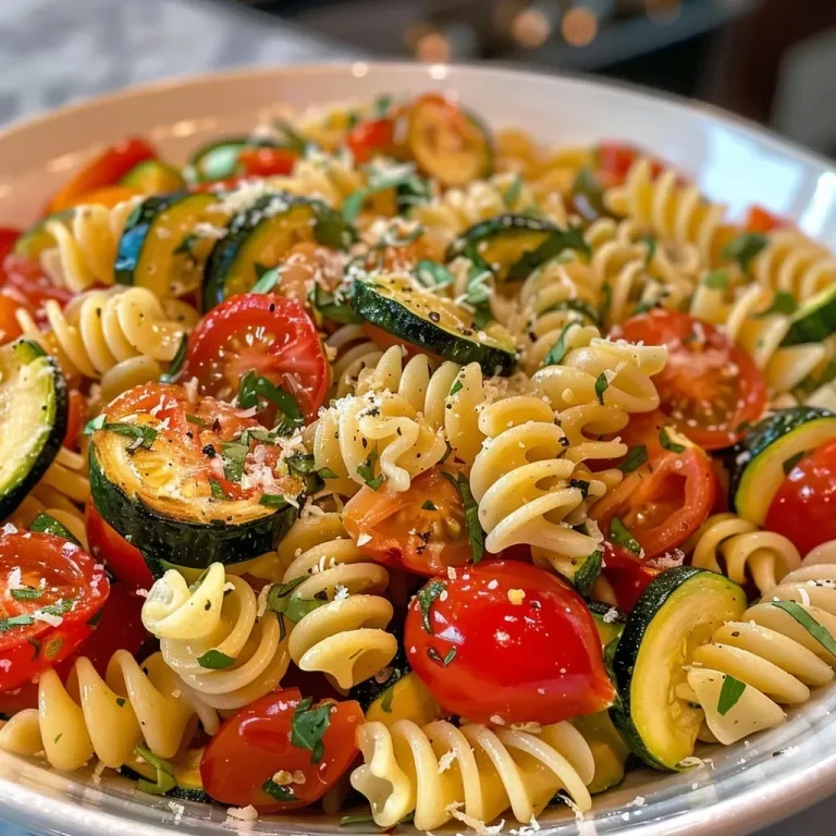 ['Close-up of Tomato Zucchini Pasta featuring colorful cherry tomatoes and zucchini slices.', 'Side view of a vibrant bowl of Tomato Zucchini Pasta with fresh herbs and grated cheese on top.', 'Juicy Tomato Zucchini Pasta displayed with sliced zucchinis and halved cherry tomatoes.', 'Delicious serving of Tomato Zucchini Pasta showcasing a medley of ingredients and garnishes.']