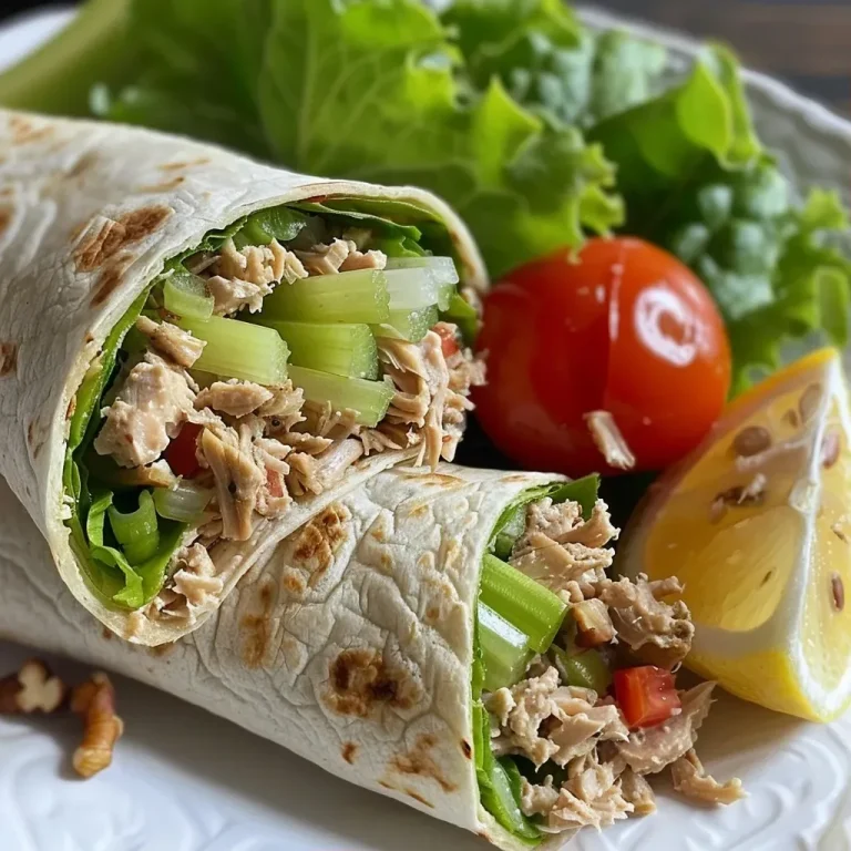 ['Close-up side view of a tuna wrap with fresh ingredients visible.', 'Juicy tuna wrap showcasing celery, tomato, and lettuce.', 'Mouthwatering tuna wrap filled with colorful vegetables.', 'Delicious-looking tuna wrap arranged on a plate with vibrant colors.']