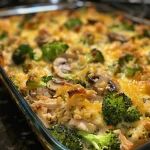 ['Close-up view of a Turkey Broccoli Casserole with melted cheese and broccoli florets.', 'Side view of a savory Turkey Broccoli Casserole featuring mushrooms and creamy sauce.', 'Detailed shot of Turkey Broccoli Casserole showing layers of turkey, broccoli, and cheese.', 'Juicy Turkey Broccoli Casserole with a golden crust and colorful broccoli peeking through.']