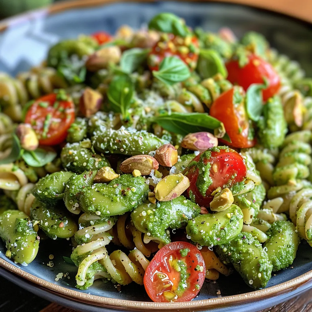 Close-up view of a colorful quinoa pasta salad with fresh vegetables and a lemon dill dressing.