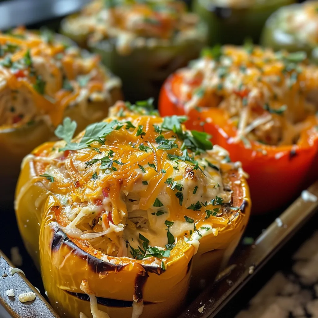 ['Close-up view of juicy stuffed bell peppers filled with meat and rice.', 'Side view of vibrant bell peppers stuffed with a savory mixture.', 'Deliciously cooked stuffed bell peppers on a plate, showcasing colorful ingredients.', 'Gourmet presentation of stuffed bell peppers with a rich filling visible.']