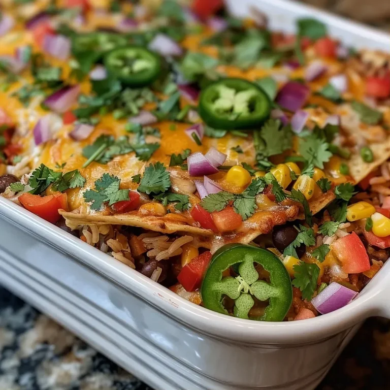 ['A vibrant Mexican casserole overflowing with layers of vegetables, rice, and beans in a baking dish.', 'Close-up view of a vegetarian Mexican casserole with colorful peppers and melted cheese topping.', 'Side angle of a hearty vegetarian casserole showcasing red, green, and yellow ingredients, baked to perfection.', 'Delicious serving of a healthy vegan Mexican casserole, featuring black beans and fresh cilantro on top.']