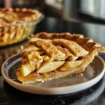 ['Close-up view of a freshly baked almond flour apple pie with a golden crust and visible apple slices.', 'Side view of a delicious almond flour apple pie showcasing its flaky crust filled with sliced apples and spices.', 'Juicy almond flour apple pie presented in a close-up with a vibrant filling of apples and a beautifully baked crust.', 'Detailed side profile of an apple pie made with almond flour, highlighting the apple slices and rich, golden crust.']