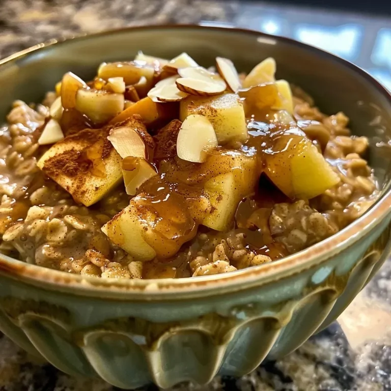 ['Close-up of a bowl of oatmeal topped with caramelized apples and almonds.', 'A side view of Apple Cider Oatmeal, featuring sliced almonds and cinnamon-dusted apples.', 'A vibrant dish of oatmeal with brown sugar-glazed apples set against a textured background.', 'Creamy Apple Cider Oatmeal garnished with warm, caramelized apple slices and nuts.']