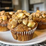 ['Close-up of a moist Apple Cinnamon Greek Yogurt Muffin with visible apple chunks.', 'Side view of freshly baked Apple Cinnamon Greek Yogurt Muffins showcasing a golden-brown top.', 'Juicy Apple Cinnamon Greek Yogurt Muffins with a crumbly texture and dusted cinnamon.', 'A delicious Apple Cinnamon Greek Yogurt Muffin revealing its soft interior and apple pieces.']