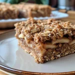['Close-up view of golden-brown Apple Cinnamon Oat Bars with a crispy top and visible apple chunks.', 'Side view of freshly baked Apple Cinnamon Oat Bars showcasing their crumbly texture and rich color.', 'Juicy Apple Cinnamon Oat Bars displayed on a rustic surface, highlighting their delicious ingredients.', 'Mouthwatering Apple Cinnamon Oat Bars arranged neatly, with a focus on the oats and diced apples.']