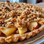 ['Close-up side view of a golden-brown Apple Crumble Tart with a crumbly topping.', 'Slice of Apple Crumble Tart showing juicy apple filling and a crunchy crust.', 'Side view of a beautifully baked Apple Crumble Tart, highlighting its flaky crust and toppings.', 'Detailed view of an Apple Crumble Tart, showcasing layers of apples and crumble.']