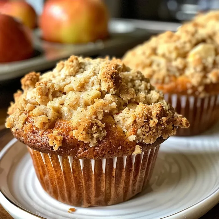['Close-up view of freshly baked apple muffins topped with a crumb mixture.', 'Side view of golden brown apple muffins garnished with a crunchy crumb topping.', 'Juicy apple muffins with a crispy crumble atop, displayed beautifully.', 'Delicious apple muffins showcasing a crumb topping, captured in detail.']