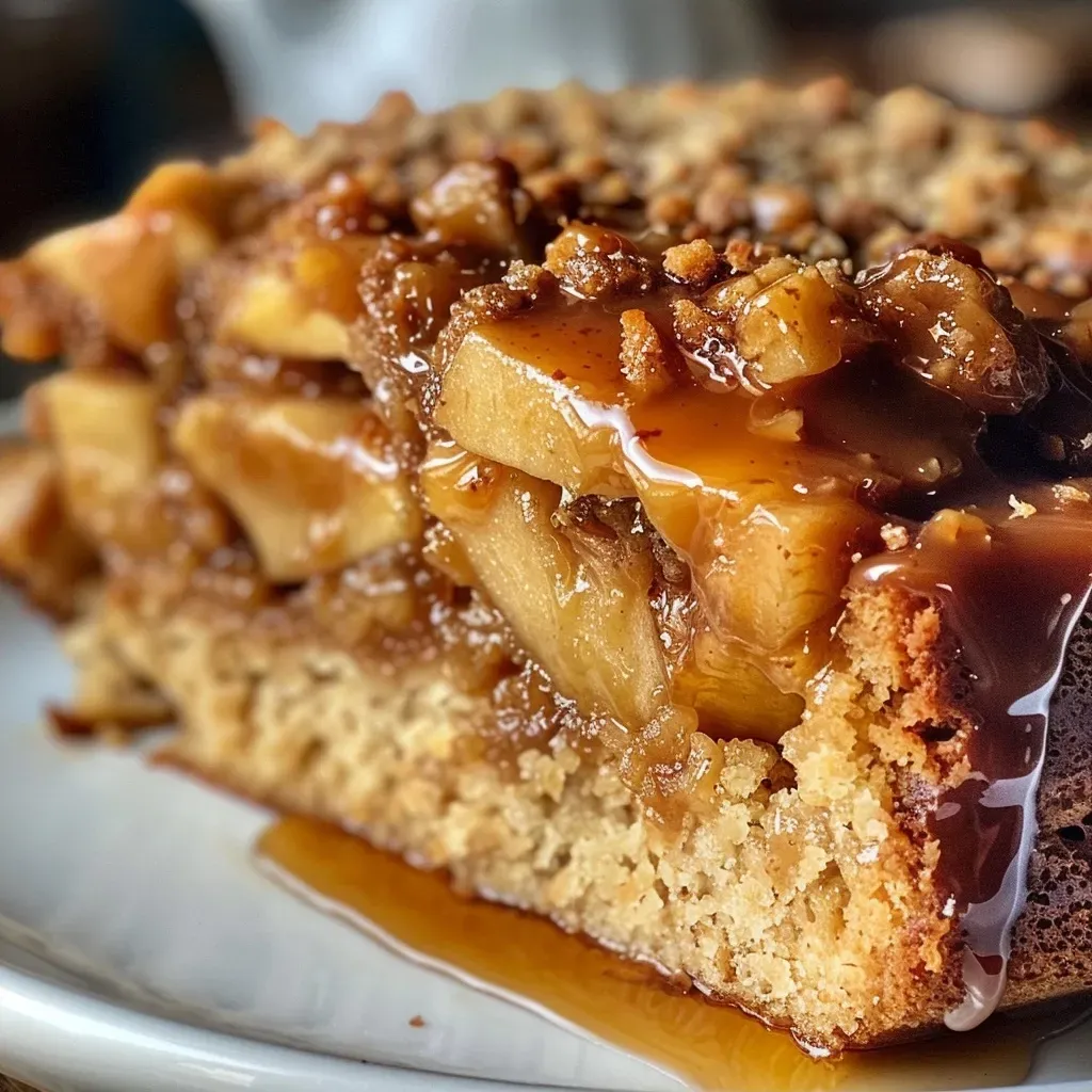 Juicy Apple Toffee Caramel Cake with a smooth caramel glaze.
