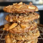 ['Close-up view of freshly baked Apple Toffee Cookies with golden edges and chunks of apple.', 'Side view of warm, gooey Apple Toffee Cookies highlighting their chewy texture and appealing color.', 'Juicy Apple Toffee Cookies photographed from the side, showcasing toffee bits and apple cubes.', 'Appetizing Apple Toffee Cookies displayed with a focus on their rich, soft surface and ingredients.']