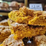 ['Side view of golden-brown butternut squash scones on a white plate.', 'Close-up of freshly baked butternut squash scones with a textured surface.', 'A warm butternut squash scone placed on a rustic wooden table.', 'Three butternut squash scones arranged neatly, showcasing their crumbly texture.']