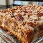 ['A side view of a cinnamon pecan coffee cake with a moist texture and crumbly topping.', 'Close-up image of a slice of cinnamon pecan coffee cake, showcasing its rich, nutty layers.', 'A detailed view of cinnamon pecan coffee cake displaying its golden crust and pecan streusel topping.', 'Side profile of a freshly baked cinnamon pecan coffee cake, highlighting its soft interior and crunchy topping.']