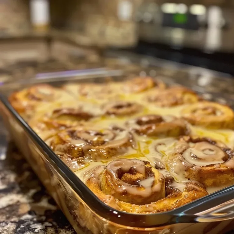 ['Close-up side view of a baked cinnamon roll casserole with a golden-brown top.', 'A delicious cinnamon roll casserole, showing gooey cinnamon rolls and a creamy texture.', 'Cinnamon roll casserole displayed from the side, highlighting its fluffy layers and icing drizzle.', 'Close-up image of a cinnamon roll casserole, featuring swirls of cinnamon and frosting on top.']