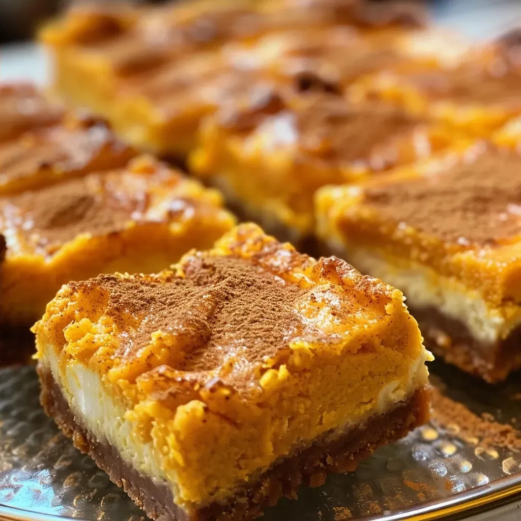 Close-up view of a slice of cottage cheese pumpkin cake bar, showcasing its moist texture.
