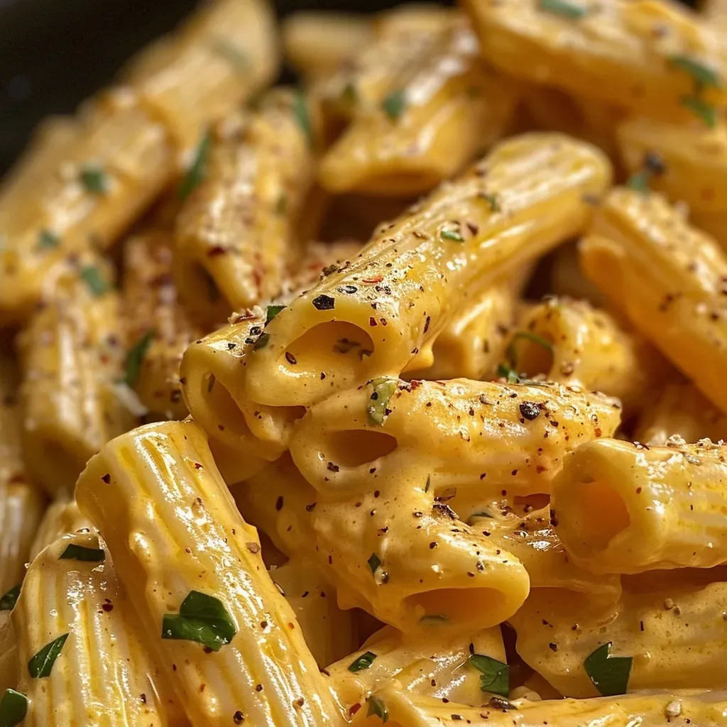 ['Close-up of creamy pumpkin pasta garnished with Parmesan cheese.', 'Side view of a bowl filled with rich creamy pumpkin pasta and spinach.', 'Delicious creamy pumpkin pasta served with herbs and spices.', 'Bowl of vibrant pumpkin pasta showcasing its creamy texture and ingredients.']