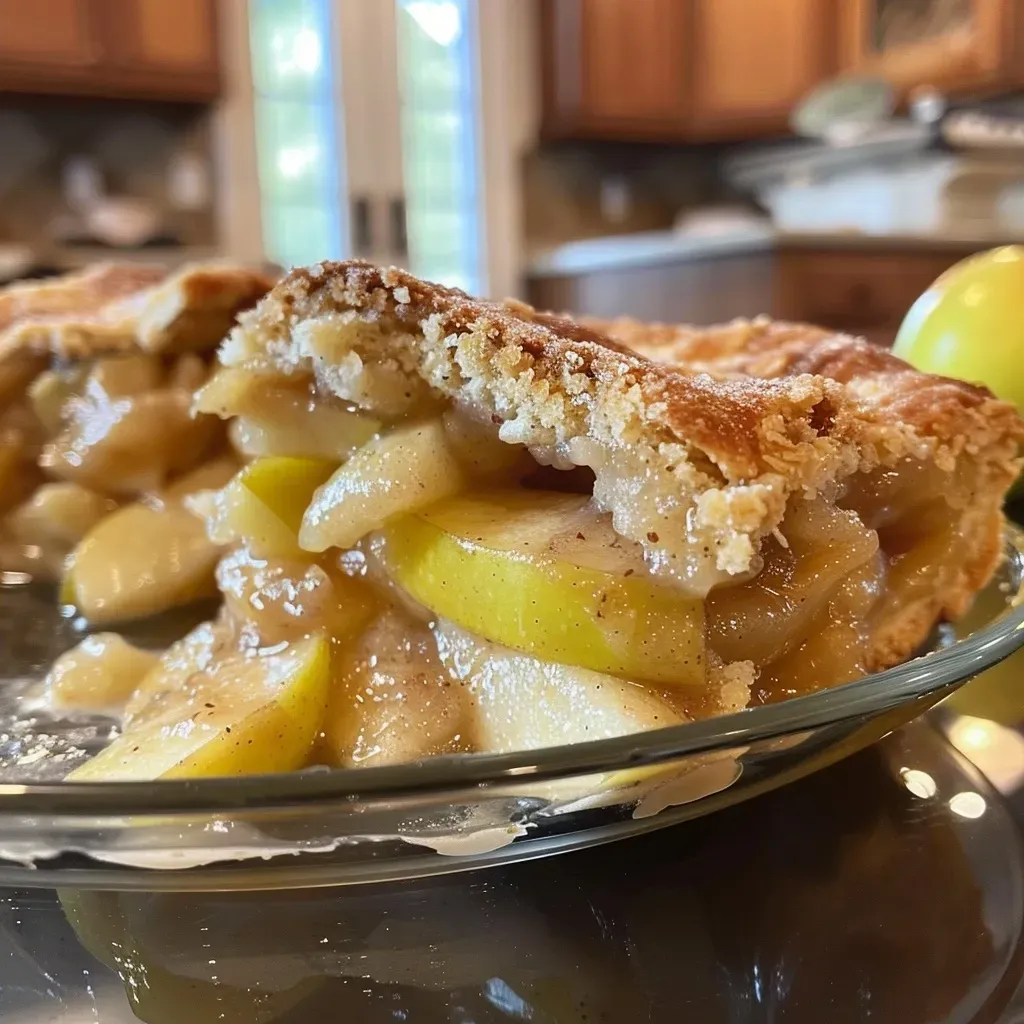 ['A close-up side view of a warm, golden-brown apple cobbler topped with a scoop of vanilla ice cream.', 'A delicious apple cobbler with a crispy crust, surrounded by juicy apples, served in a rustic dish.', 'A mouthwatering apple cobbler with a flaky top crust and caramelized apple filling, garnished with ice cream.', 'A fresh apple cobbler showcasing its buttery crust and vibrant apple filling, served on a wooden table.']
