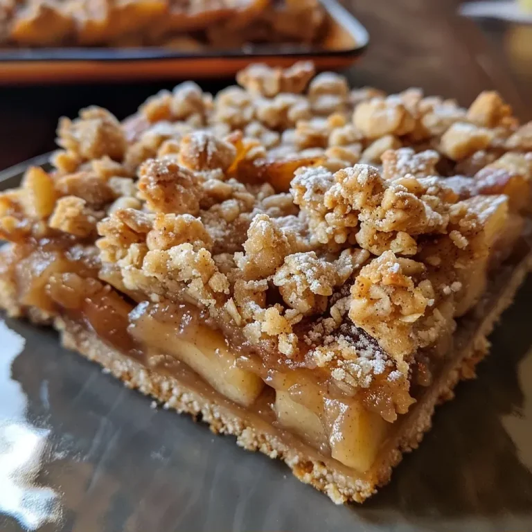 ['Close-up of apple crisp bars showcasing a golden crust and juicy apple filling.', 'Side view of Easy Apple Crisp Bars with a crispy topping and visible apple slices.', 'Delicious apple crisp bars arranged on a plate, highlighting their crumbly texture.', 'Appetizing view of sliced apple bars, topped with a brown sugar crumble.']