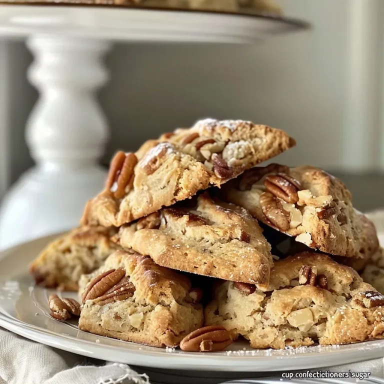 ['Close-up view of maple pecan scones with a golden-brown crust and chopped pecans visible on top.', 'Side view of moist and fluffy maple pecan scones with glistening maple syrup drizzled over them.', 'Delicious-looking scones featuring a crumbly texture and bits of pecans, highlighting their golden color.', 'Appetizing maple pecan scones arranged on a plate, showcasing their sweet glaze and nutty topping.']