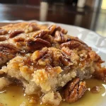 ['Close-up view of a slice of Easy Pecan Cobbler with pecans on top.', 'Juicy Easy Pecan Cobbler displayed with a golden-brown crust and chopped pecans.', 'Side view of a delicious Easy Pecan Cobbler, highlighting its flaky texture and pecan halves.', 'A moist piece of Easy Pecan Cobbler showing its rich filling and topping of pecans.']