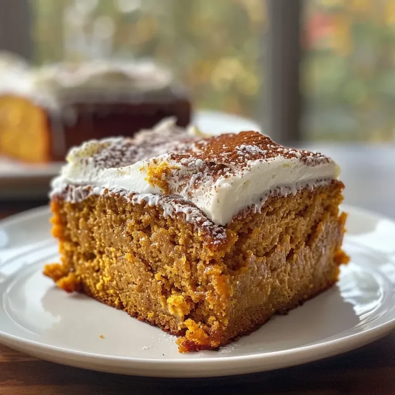 ['Close-up view of a moist pumpkin cake slice topped with cream cheese frosting and walnuts.', 'Side view of a delicious pumpkin cake showcasing its spongy texture and rich frosting.', 'A slice of easy pumpkin cake on a plate, with nuts sprinkled on top and a creamy frosting layer.', 'Juicy pumpkin cake with a fluffy cream cheese layer, garnished with chopped nuts.']