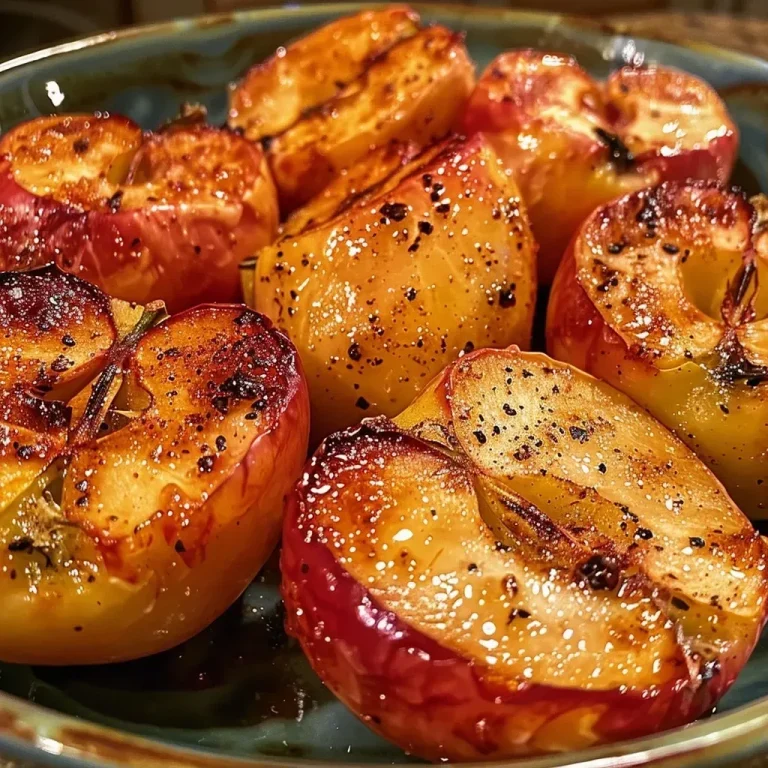 ['Close-up view of juicy roasted apple slices drizzled with melted butter and sprinkled with cinnamon.', 'Side view of a plate filled with golden-brown roasted apple wedges, glistening with butter.', 'A close-up of perfectly roasted apples, showcasing their soft texture and rich cinnamon coating.', 'Deliciously caramelized roasted apple halves, lightly coated in oil and cinnamon, displayed on a rustic plate.']
