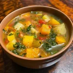 ['Close-up view of a steaming bowl of Fall Harvest Soup, showcasing vibrant ingredients.', 'A delicious bowl of colorful Fall Harvest Soup with fresh vegetables.', 'Side view of a rich and hearty Fall Harvest Soup filled with seasonal ingredients.', 'Close-up of a bowl of Fall Harvest Soup, highlighting chunks of butternut and cucuzza squash.']