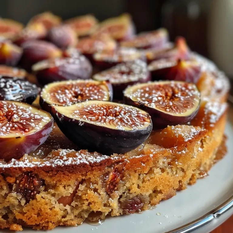 ['A side view of a Fig and Honey Almond Cake showcasing its moist texture and fig toppings.', 'Detailed image of a slice of Fig and Honey Almond Cake with ripe figs and honey drizzled on top.', 'Side perspective of a delicious Fig and Honey Almond Cake placed on a plate with cream.', 'Close-up view of a Fig and Honey Almond Cake decorated with fresh figs and a drizzle of honey.']