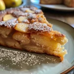 ['A close-up side view of a Ginger and Pear Cake showcasing its moist texture and pear slices.', 'A detailed shot of a Ginger and Pear Cake highlighting its golden crust and juicy fruit layers.', 'An inviting side view of a freshly baked Ginger and Pear Cake, garnished with powdered sugar.', 'A rich, textured close-up of a slice of Ginger and Pear Cake, featuring chunks of ripe pear.']