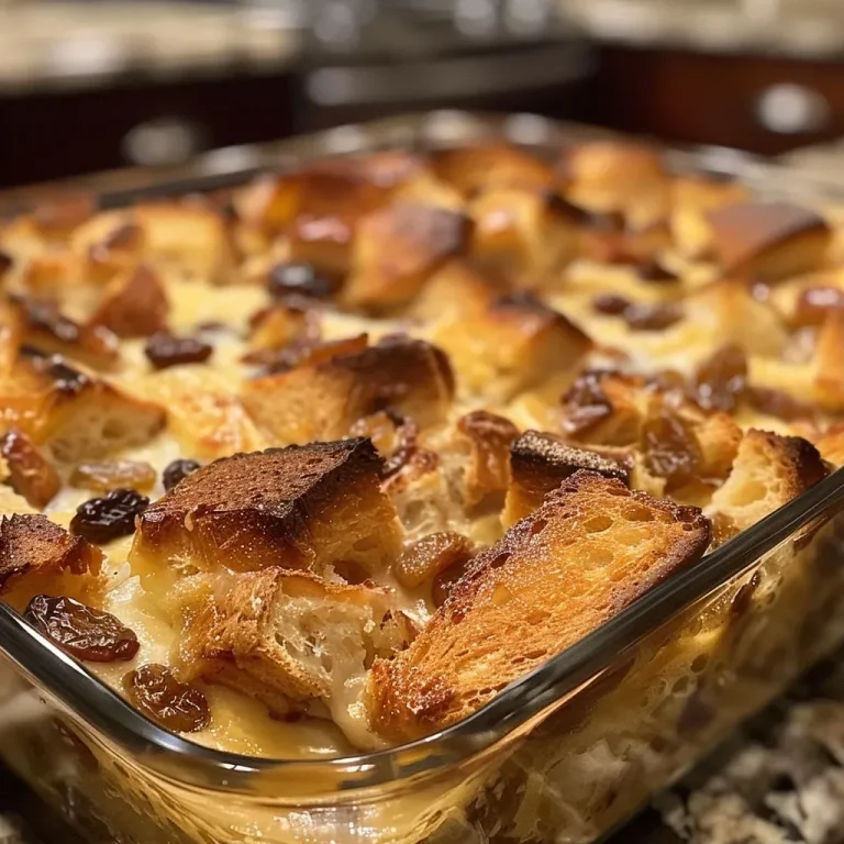 ['A close-up side view of a golden-brown gluten-free bread pudding, showing its fluffy texture and scattered raisins.', 'Juicy gluten-free bread pudding served in a dish, highlighting its rich color and moist appearance.', 'Side profile of gluten-free bread pudding, with visible bread cubes and a glossy surface.', 'A detailed view of delicious gluten-free bread pudding with a crispy top and soft interior, accented by raisins.']
