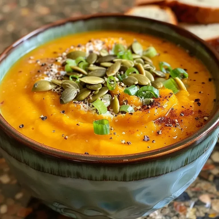 ['A close-up view of a bowl of vibrant butternut squash soup garnished with green onions and pumpkin seeds.', 'High protein butternut squash soup in a rustic bowl, featuring a smooth texture and colorful toppings.', 'Side view of creamy butternut squash soup with a sprinkle of Parmesan cheese and a slice of bread on the side.', 'A delicious serving of butternut squash soup, with visible chunks of ingredients and garnishes on top.']