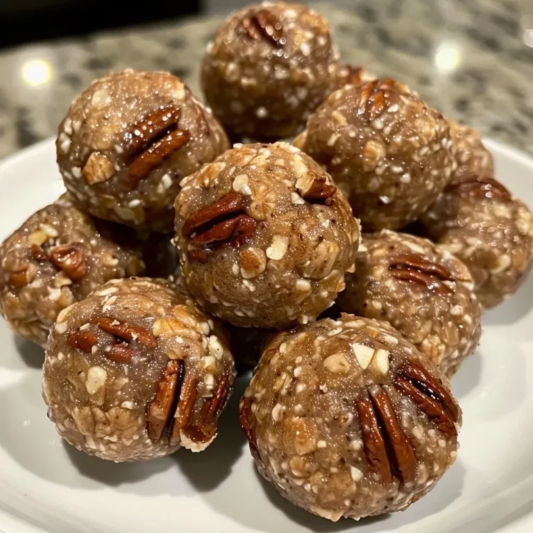 ['Close-up view of High-Protein Pecan Pie Balls on a wooden surface.', 'Side view of delicious pecan pie balls with a glossy finish on a plate.', 'Juicy pecan pie protein balls garnished with chopped pecans and chocolate.', 'High-protein snack balls made from pecans and protein powder, displayed attractively.']