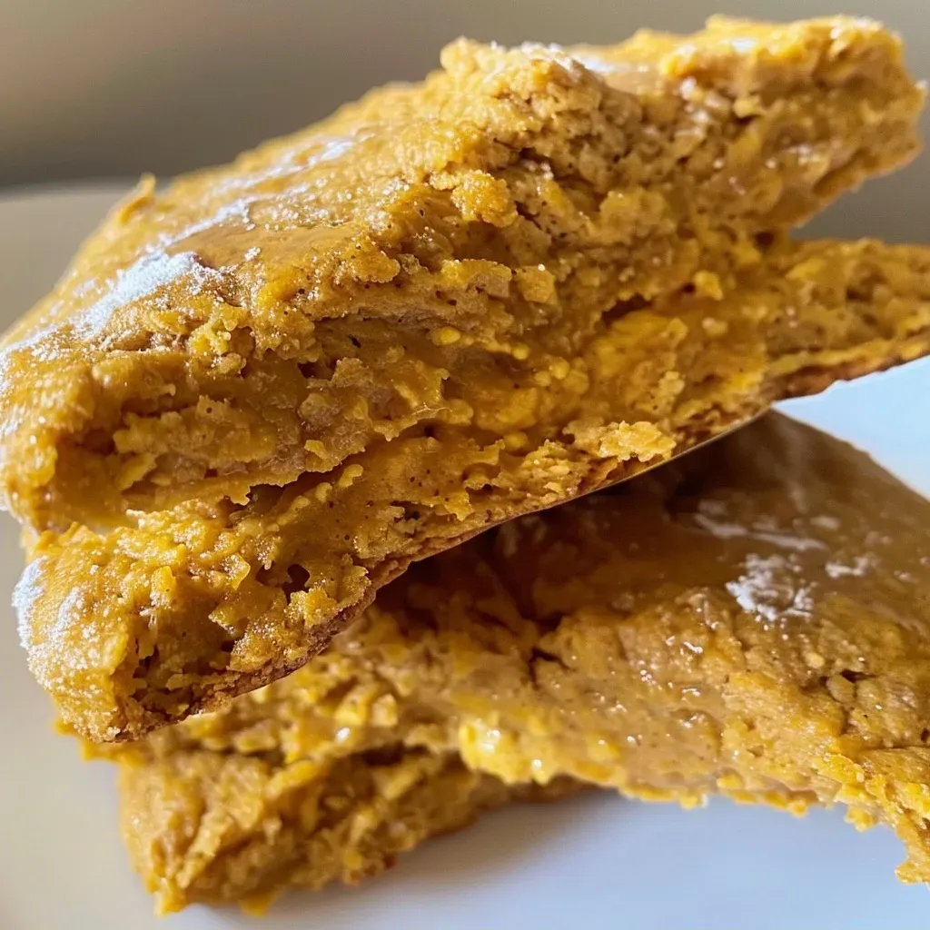 ['Close-up view of high protein pumpkin scones with a golden-brown crust.', 'Side view of moist pumpkin scones showcasing a tender texture.', 'Delicious pumpkin scones topped with powdered sugar on a plate.', 'A delicious stack of high protein pumpkin scones with cottage cheese.']