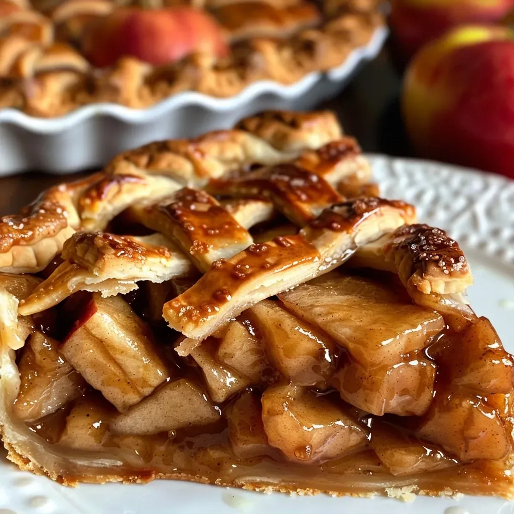 Close-up view of a golden-brown homemade vegan apple pie with a flaky crust and apple filling.