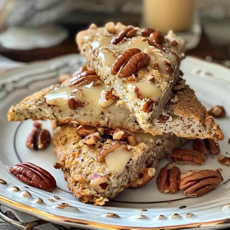 ['Close-up view of golden-brown Keto Maple and Pecan Scones on a rustic wooden table.', 'Side view of flaky scones studded with chopped pecans and a drizzle of maple flavor.', 'Juicy-looking scones made with almond flour, showcasing a rich texture and nutty appeal.', 'Appetizing Keto scones with a glossy finish, featuring visible pecans and a maple glaze.']