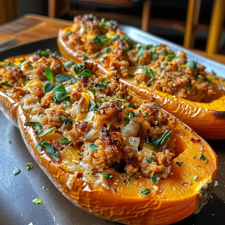 ['A close-up view of a halved butternut squash filled with lean ground turkey mixture.', 'Side view of a baked butternut squash, showcasing its stuffing and vibrant color.', 'Juicy butternut squash halves stuffed with a savory turkey blend, ready to eat.', 'Detailed image of low-calorie protein stuffed butternut squash, highlighting the ingredients.']