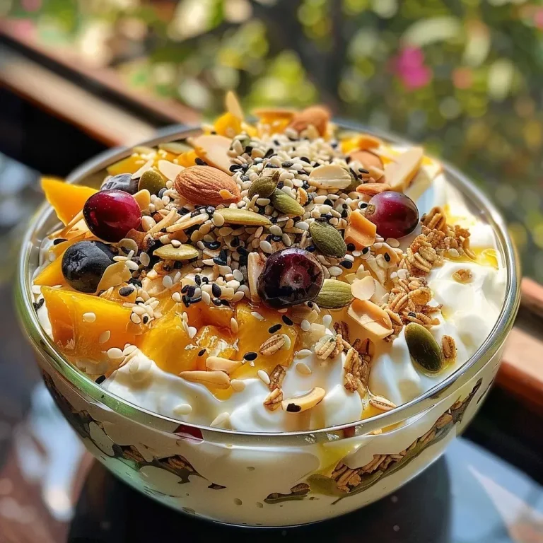 ['A vibrant Mango Yogurt Parfait layered with homemade granola and fresh mango slices.', 'Close-up view of a Mango Yogurt Parfait featuring creamy yogurt, granola, and ripe mango pieces.', 'Side view of a Mango Yogurt Parfait showcasing layers of yogurt, granola, and chunks of mango.', 'A delicious Mango Yogurt Parfait with granola, mango, and a creamy yogurt base.']