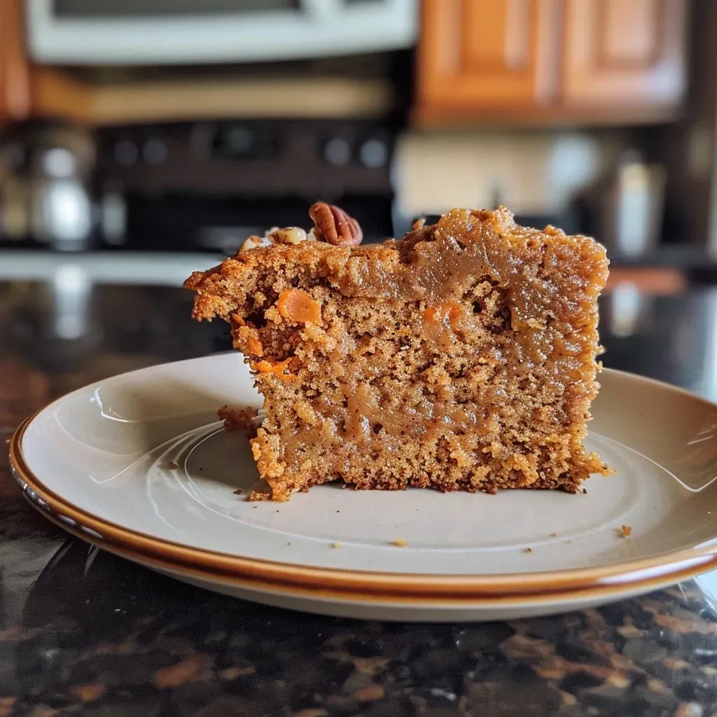 ['Close-up side view of a moist protein carrot cake topped with grated carrots and pecans.', 'Side angle photo showcasing a slice of protein-packed carrot cake with a rich texture.', 'Juicy, vibrant carrot cake slice displaying a moist crumb and healthy ingredients.', 'Detailed view of a delicious protein carrot cake highlighting its colorful toppings and moist layers.']