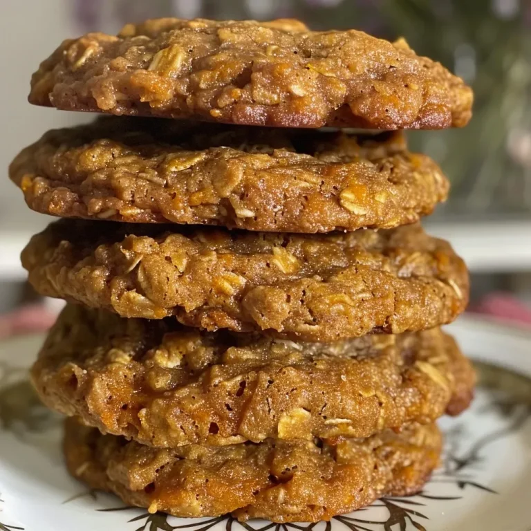 ['Close-up view of freshly baked Oatmeal Butternut Squash Cookies with a soft texture.', 'Side view of golden-brown Oatmeal Butternut Squash Cookies showcasing their chewy appearance.', 'Juicy Oatmeal Butternut Squash Cookies arranged on a plate, highlighting their rich color and ingredients.', 'A single Oatmeal Butternut Squash Cookie with a slightly cracked surface, emphasizing its homemade quality.']