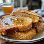 ['Close-up view of golden-brown French toast topped with pecans and syrup.', "Side angle of thick slices of Paula Deen's French toast, drizzled with maple syrup.", 'Textured French toast with a sprinkle of cinnamon and a pat of butter on top.', 'Delicious stack of French toast featuring a glossy syrup and crunchy pecans.']