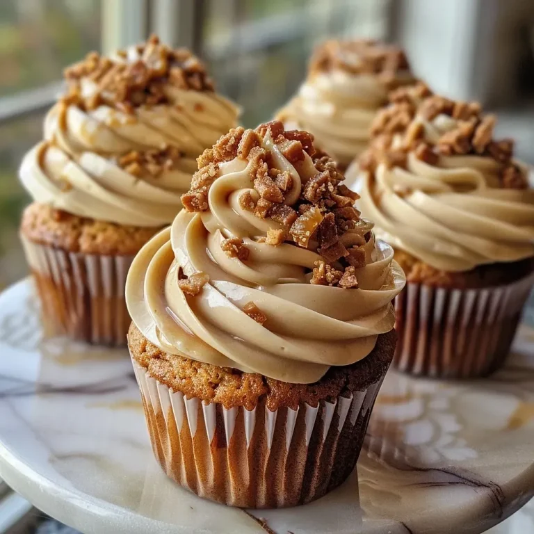 ['Close-up view of a beautifully frosted praline cupcake topped with toffee bits.', 'Side view of a decadent praline cupcake showcasing its rich frosting and toffee crumb topping.', 'A detailed image of a praline cupcake with a creamy frosting and sprinkled toffee bits.', 'Close-up shot of a moist praline cupcake featuring a glossy caramel-like frosting and toffee pieces.']