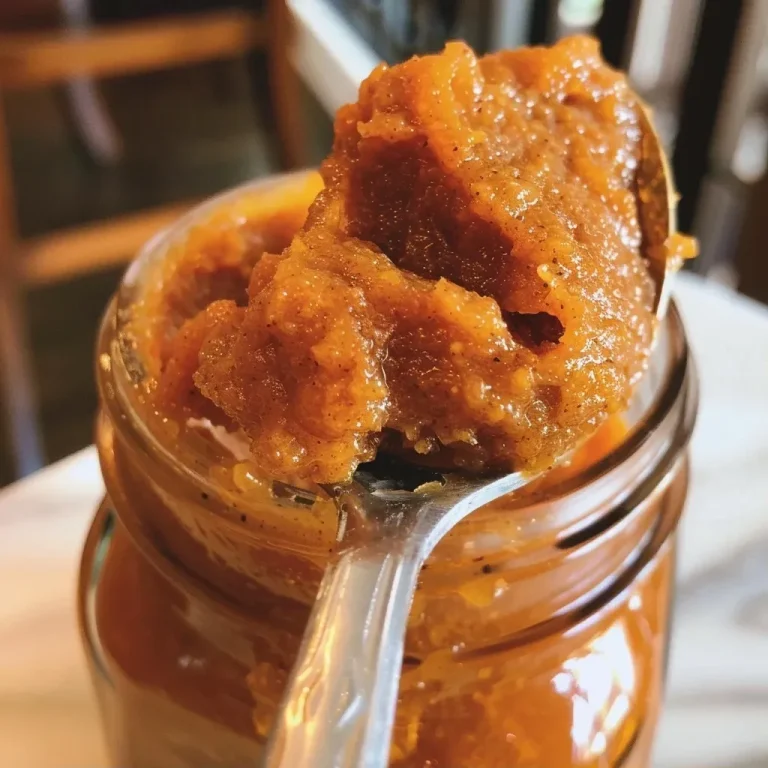 ['A close-up view of creamy pumpkin butter in a glass jar.', 'A richly colored pumpkin butter spread with a smooth texture on a wooden board.', 'Pumpkin butter with a glossy finish, displayed in a bowl with a spoon.', 'A side angle of thick pumpkin butter, highlighting its vibrant orange hue.']