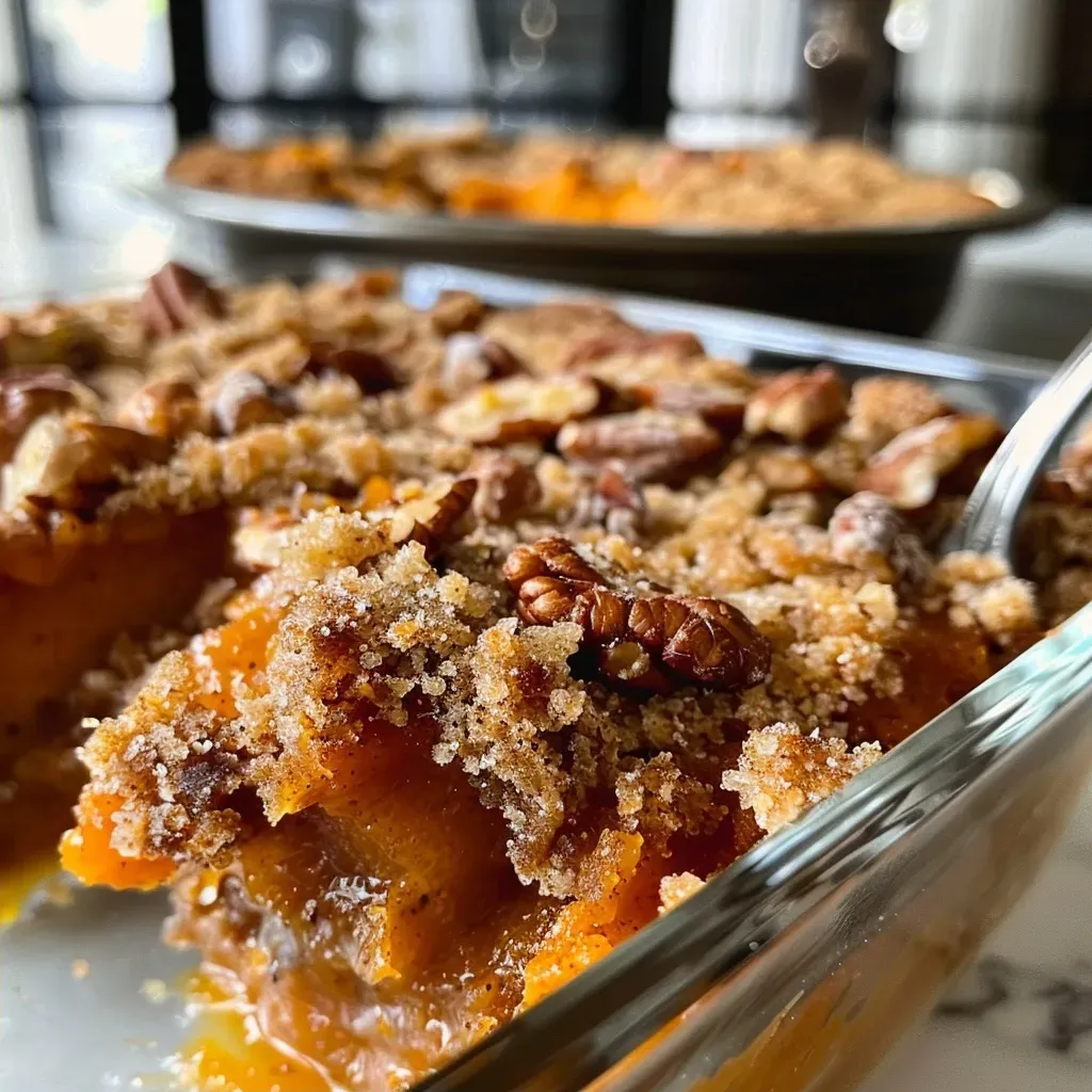 ['Close-up side view of a baked Pumpkin Cobbler with a golden-brown crust.', 'A delicious slice of Pumpkin Cobbler showcasing a gooey pumpkin filling and crunchy topping.', 'Rich, bubbling Pumpkin Cobbler fresh out of the oven, with a sprinkle of cinnamon on top.', 'Side angle view of a serving of Pumpkin Cobbler, highlighting its textured layers and warm color.']