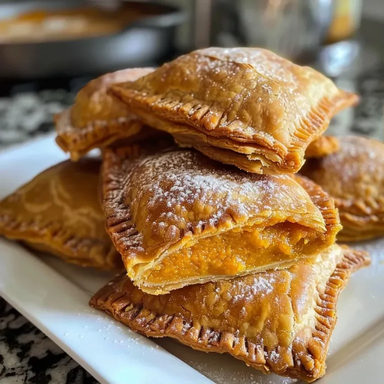 ['Close-up view of golden-brown pumpkin hand pies with flaky crusts.', 'Side view of freshly baked pumpkin hand pies with a glossy finish.', 'Juicy pumpkin hand pies with a crispy exterior and visible filling.', 'Delicious pumpkin hand pies arranged on a rustic wooden surface.']