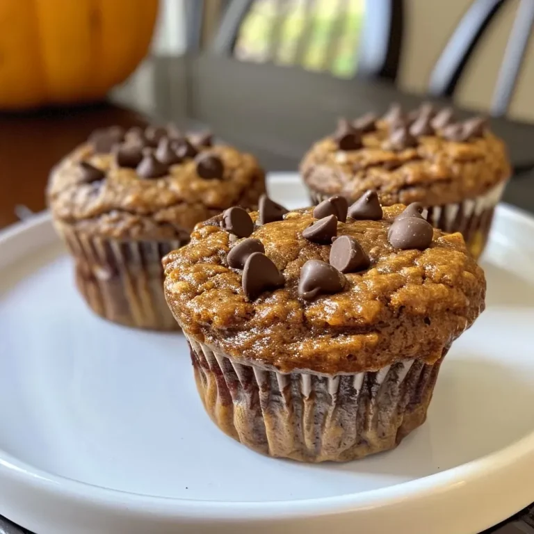 ['Close-up side view of a moist Pumpkin Protein Muffin with chocolate chips.', 'Delicious Pumpkin Protein Muffin displaying a golden-brown exterior and chocolate chip topping.', 'Side profile of a freshly baked Pumpkin Protein Muffin, highlighting its fluffy texture and rich color.', 'Juicy Pumpkin Protein Muffin featuring mini chocolate chips, showcasing its soft and inviting interior.']