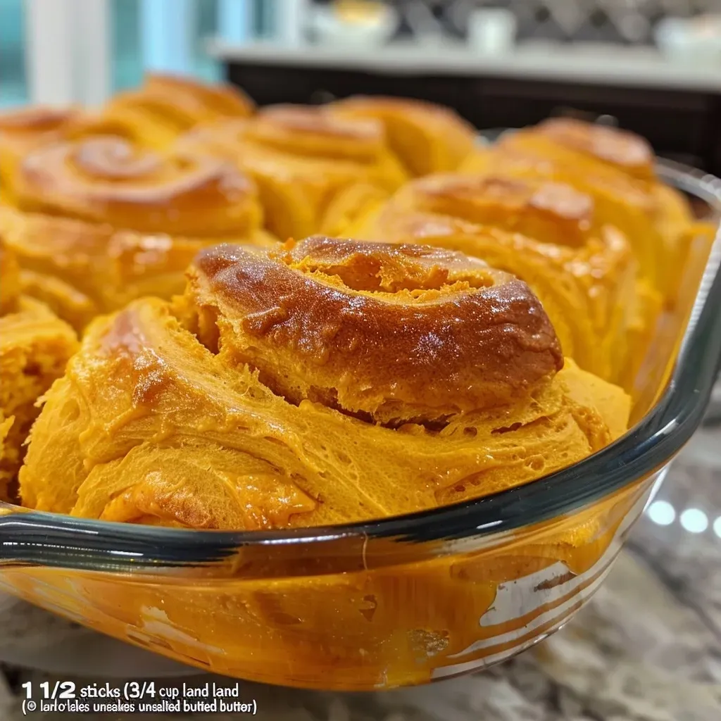 ['Close-up view of freshly baked soft pumpkin rolls, showcasing their golden-brown color and fluffy texture.', 'Side angle photo of warm pumpkin rolls with a soft, pillowy appearance, highlighting their inviting color.', 'Juicy pumpkin rolls arranged neatly, emphasizing their moistness and soft edges in a home kitchen setting.', 'Detailed shot of pumpkin rolls, capturing their fluffy texture and rich color, perfect for a fall dessert.']